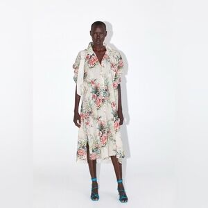 Zara Tropical Floral Shirt Dress